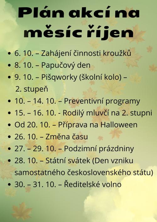 Měsíční plán - říjen